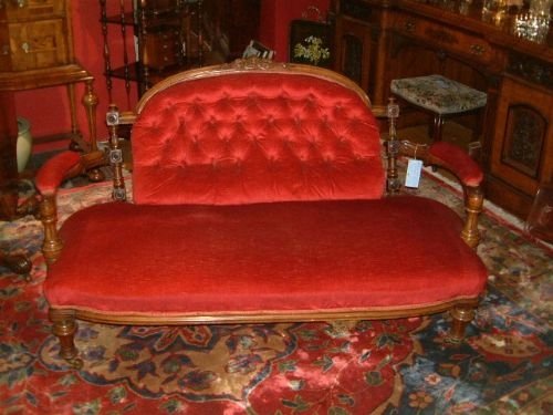 victorian carved walnut framed upholstered sofa