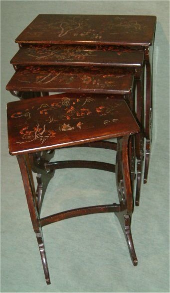 victorian nest of 4 lacquer chinoiserie tables