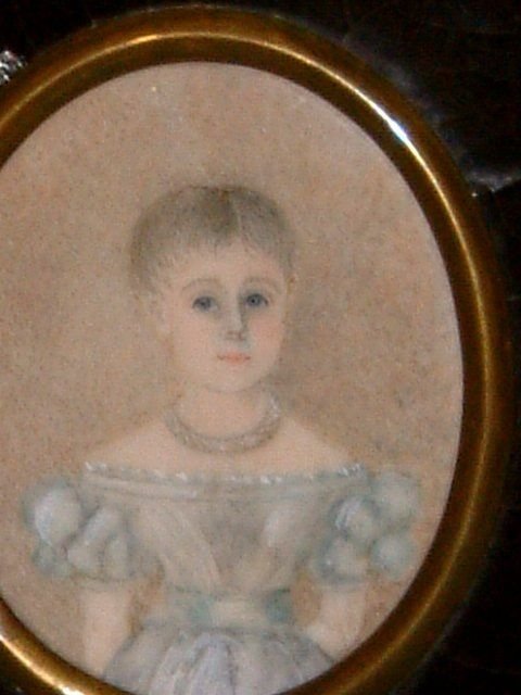 victorian primative miniature of young girl ebonised frame
