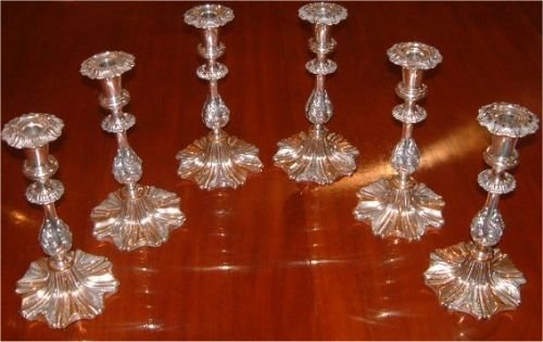 set of 6 victorian sheffield plate candle sticks