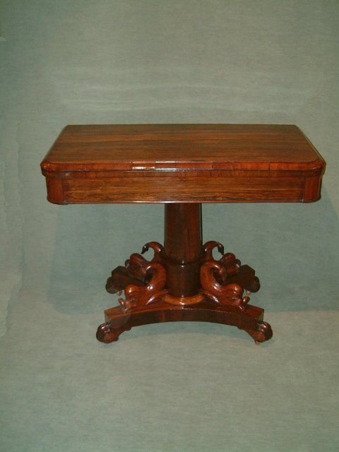 superb william 1vth rosewood card table with dolphin carved pedestal base