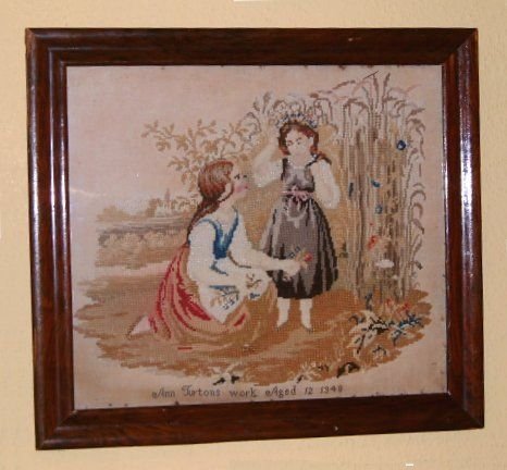victorian tapestry sampler c1848 in rosewood frame