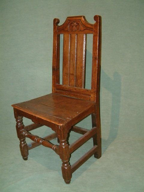 early 18th century oak back stool chair