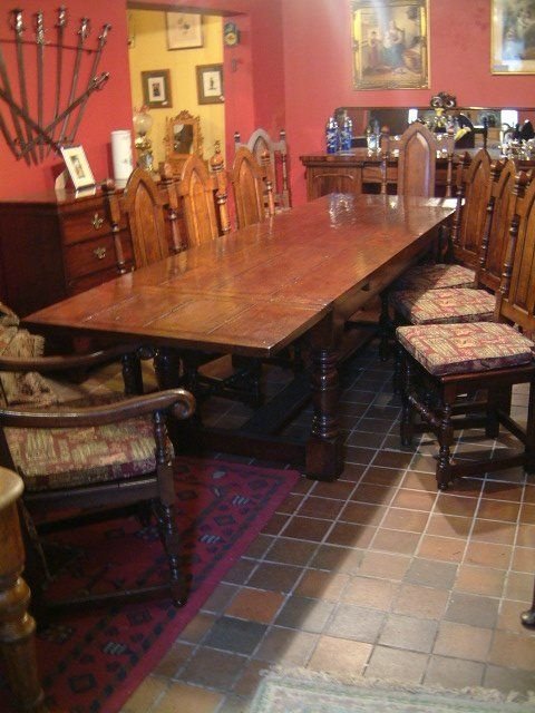 solid oak drawer leaf dining table 10 gothic style chairs