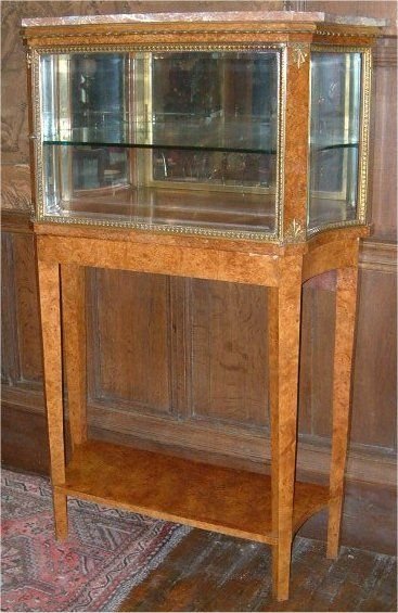 19th century burr elm vitrine display cabinet with ormolu door mounts