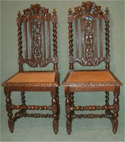 pair of victorian carved oak hall chairs
