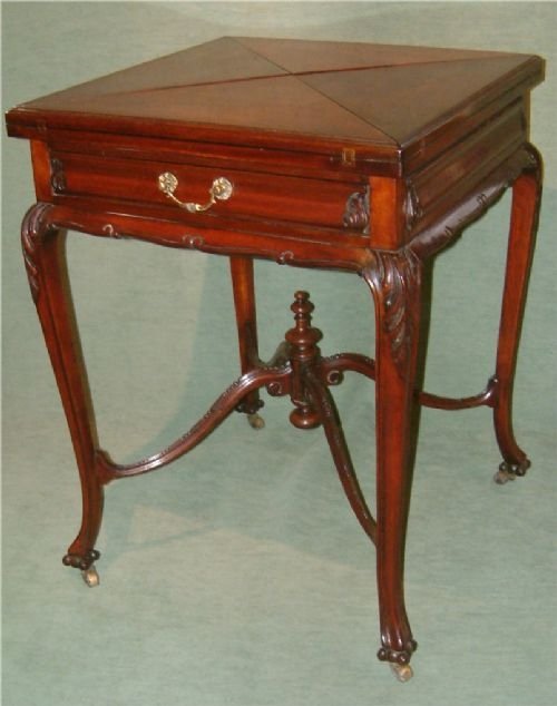 victorian mahogany envelope card table with drawer