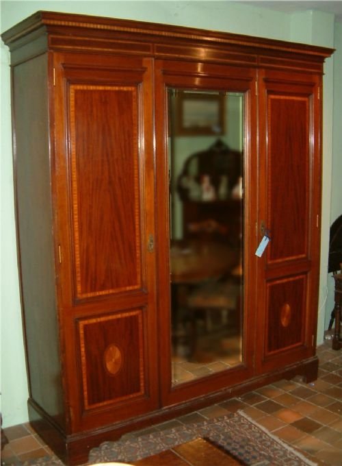 victorian mahogany inlaid sheraton revival wardrobe
