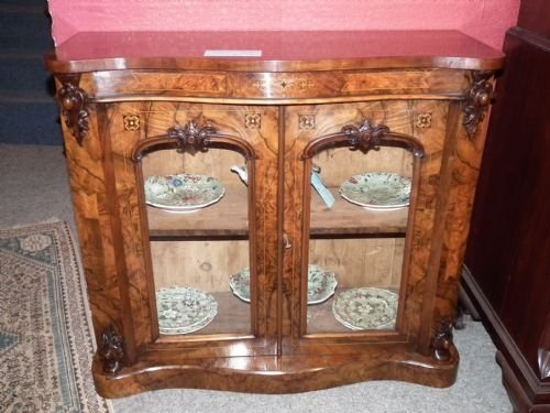 victorian walnut inlaid credenzapier cabinet