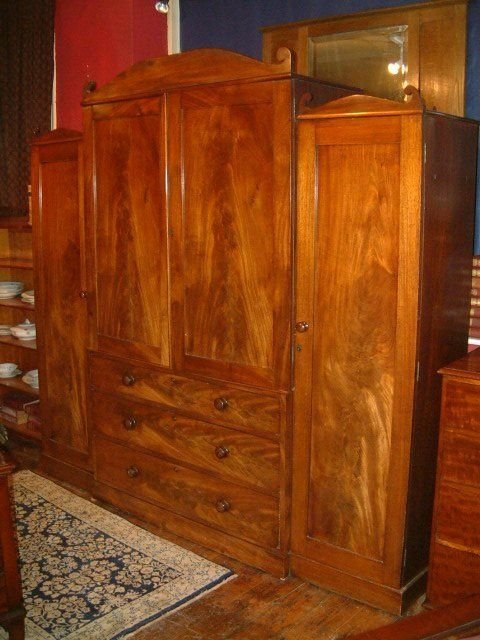 superb regency period mahogany wardrobe with linen press centre section