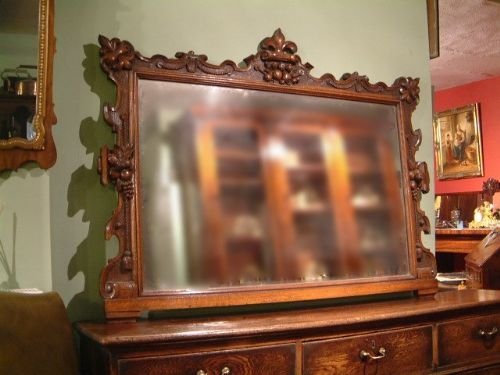 victorian carved oak overmantle mirror
