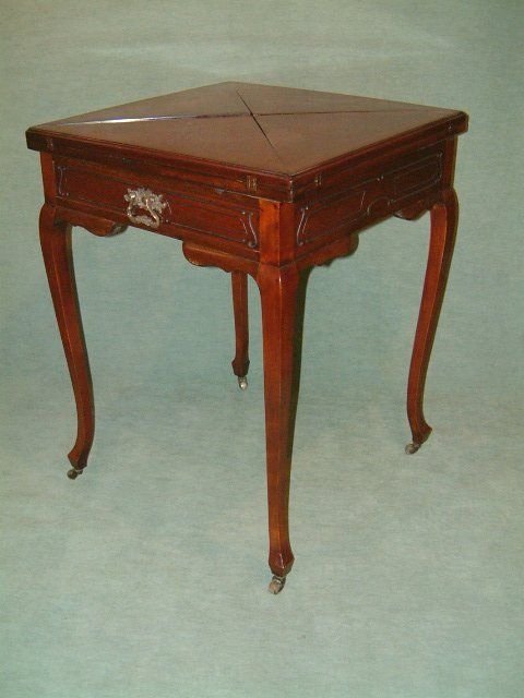edwardian mahogany envelope card table with drawer