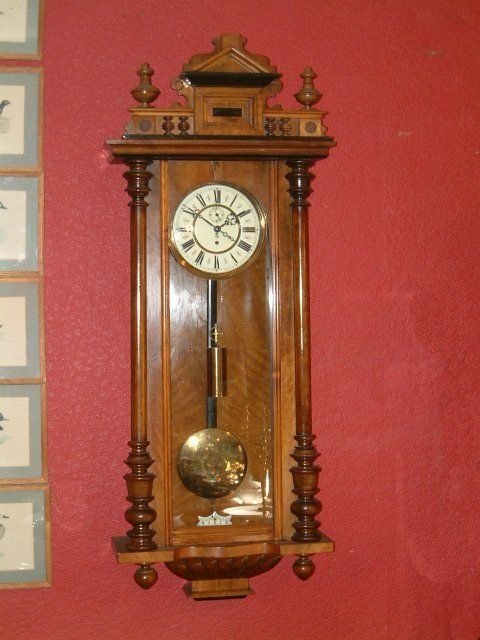 19th century single weight vienna regulator wall clock in walnut