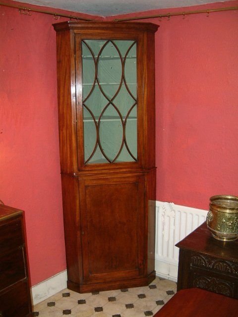 victorian mahogany glazed corner cupboard