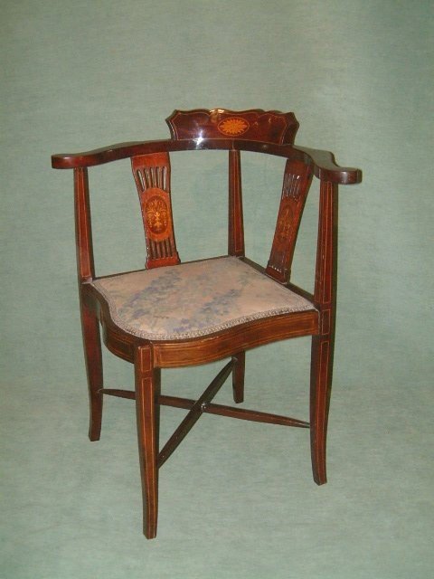edwardian inlaid mahogany corner chair