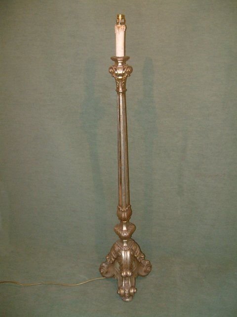 1920's silvered wood standard lamp with glass inserts
