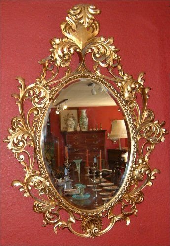 oval giltwood edwardian chippendale revival rococo mirror with bevelled glass
