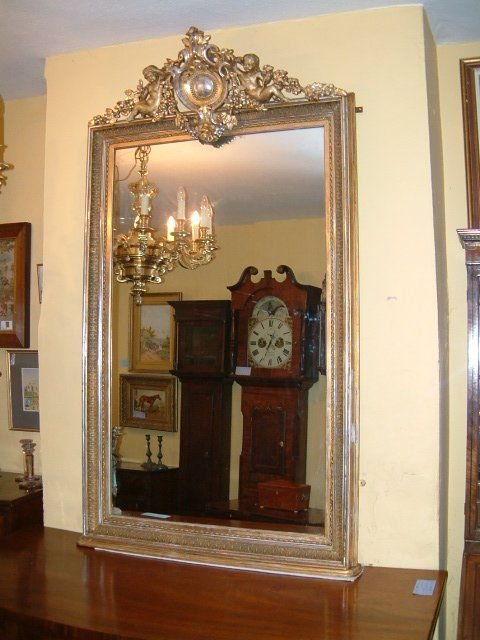victorian gilt silvered mirror with carved decoration