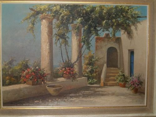guido odierna 19131991oil on canvas courtyard in capri