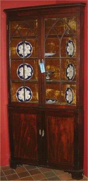 george 3rd mahogany inlaid astragal glazed corner cabinet