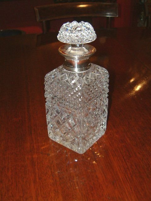 silver topped cut glass decanter hallmarked 1965