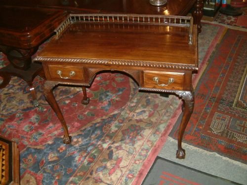 victorian mahogany chippendale revival writing table with brass balluster gallery
