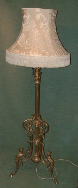 edwardian adjustable brass standard lamp with shade