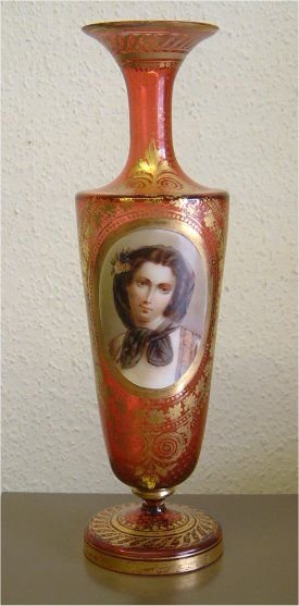 19th century bohemian cranbury vase gilded with superb enamel portrait