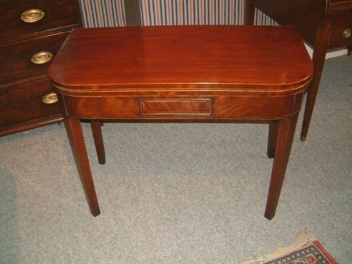 george 3rd mahogany fold over tea table with drawer boxwood lines