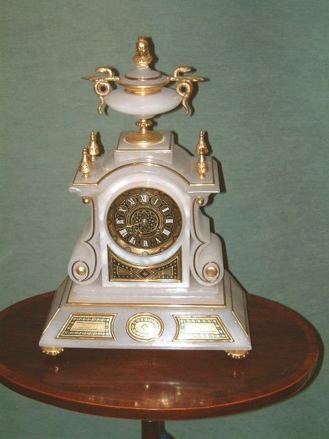 aesthetic movement alabaster and ormolu mantle clock c1880