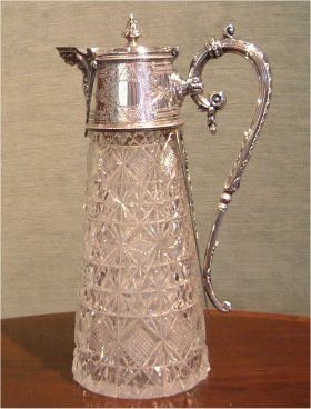 19th century silver plated cut glass claret jug inscribed to one cartouche thorlens special prize