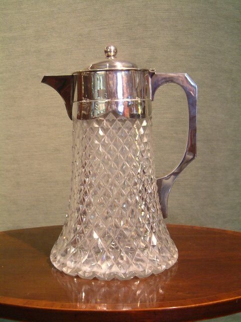 1893 hallmarked silver top claretlemonaid cut glass jug with liner for crushed ice