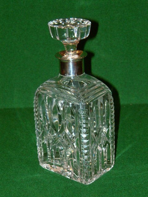 925 sterling silver topped cut glass decanter