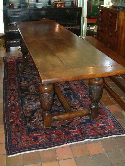 early 19thc walnut oak refectory table with carved bulbous legs