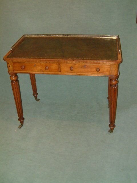 19th c walnut writing table with original brass gallery in the manner of gillow co