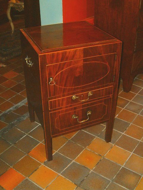 george 3rd mahogany inlaid bedside cupboard with brass carrying handles