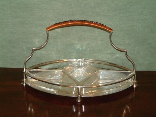 1920ssilver plated hors doeuvres by william hutton sons sheffieldwith cane handle glass dishes