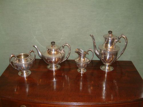 19th century silver plated teacoffee set with ebony knobs