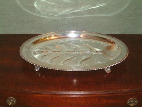 19th century silver plated on copper oval meat platter stamped crescent