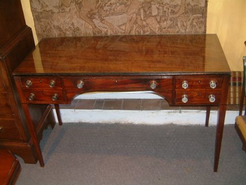 george 3rd mahogany writing table with inlaid lines brass knobs