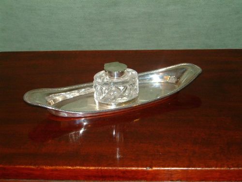hallmarked silver ink stand with cut glass bottle london c1906