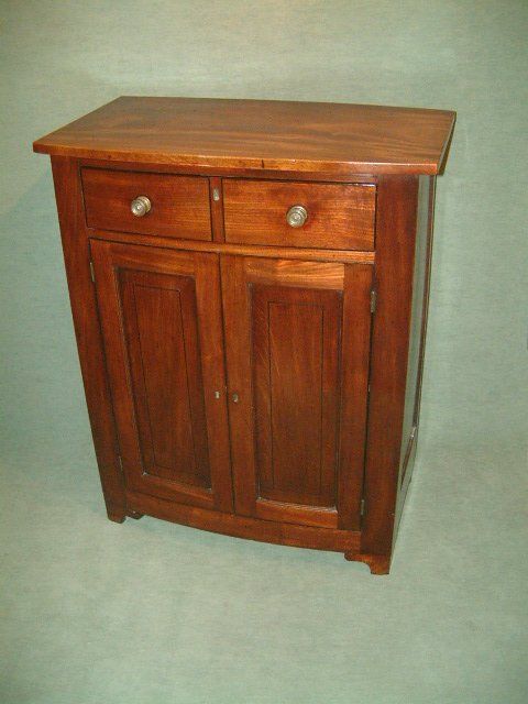 regency period bow fronted mahogany two drawer side cabinet with ebony inlay original brasses c1820