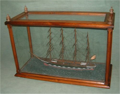 19th century model of ship in mahogany case clipper