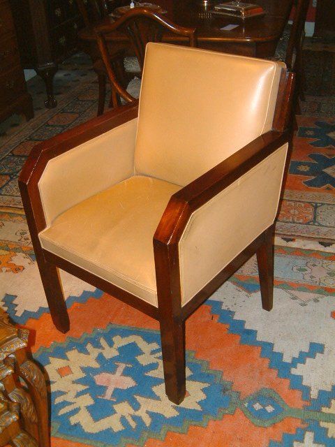art deco mahogany upholstered armchair