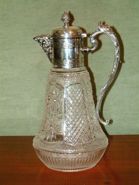 victorian silver plated cut glass claret jug