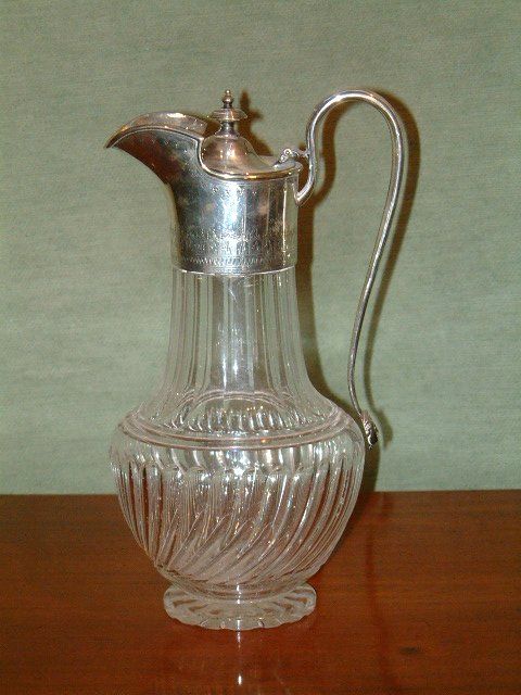 edwardian silver plated cut glass claret jug