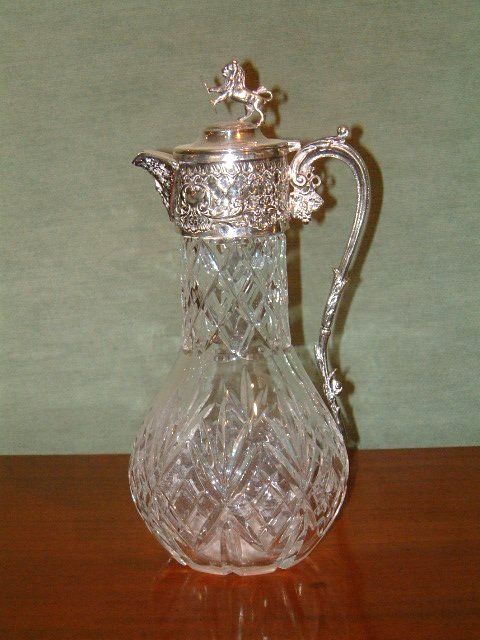edwardian cut glass silver plated armorial claret jug