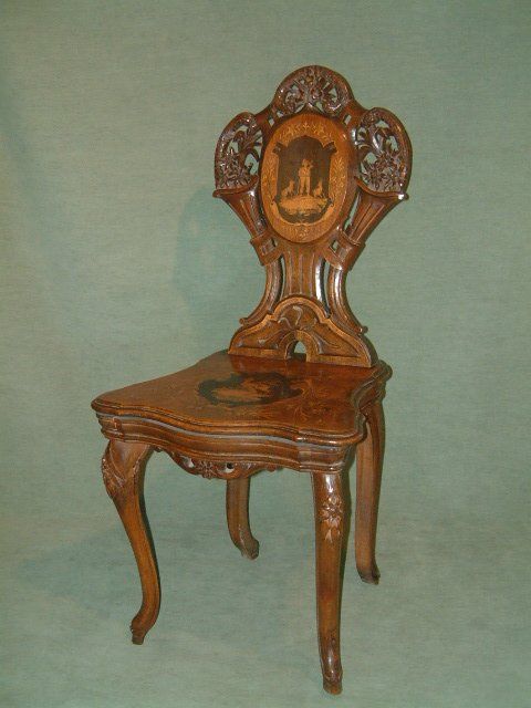19th century swiss walnut inlaid musical chair