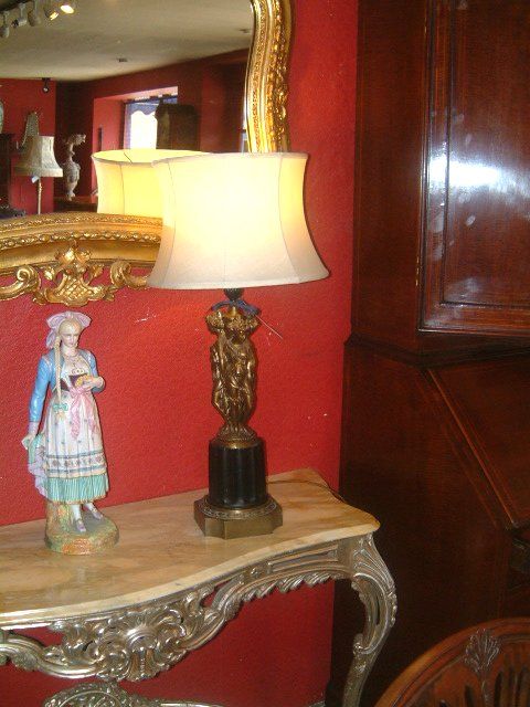 pair of edwardian bronzed metal table lamps of the three graces
