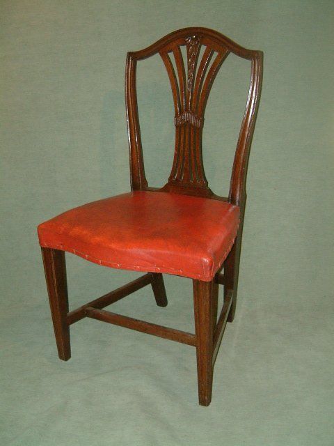 set of 6 19th century shield back dining chairs with red leather seats